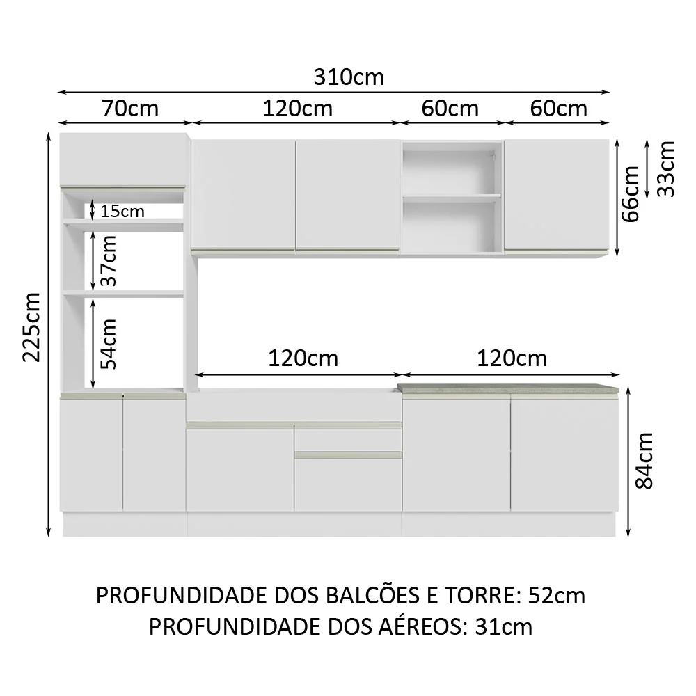 Armário de Cozinha Completa 310cm Branco Glamy Madesa 02 - Image 3