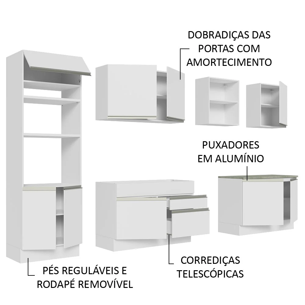 Armário de Cozinha Completa 310cm Branco Glamy Madesa 02 - Image 4