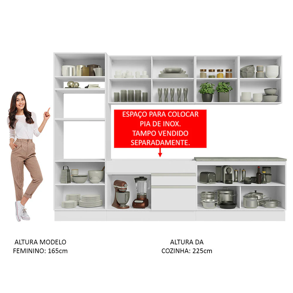 Armário de Cozinha Completa 310cm Branco Glamy Madesa 02 - Image 5