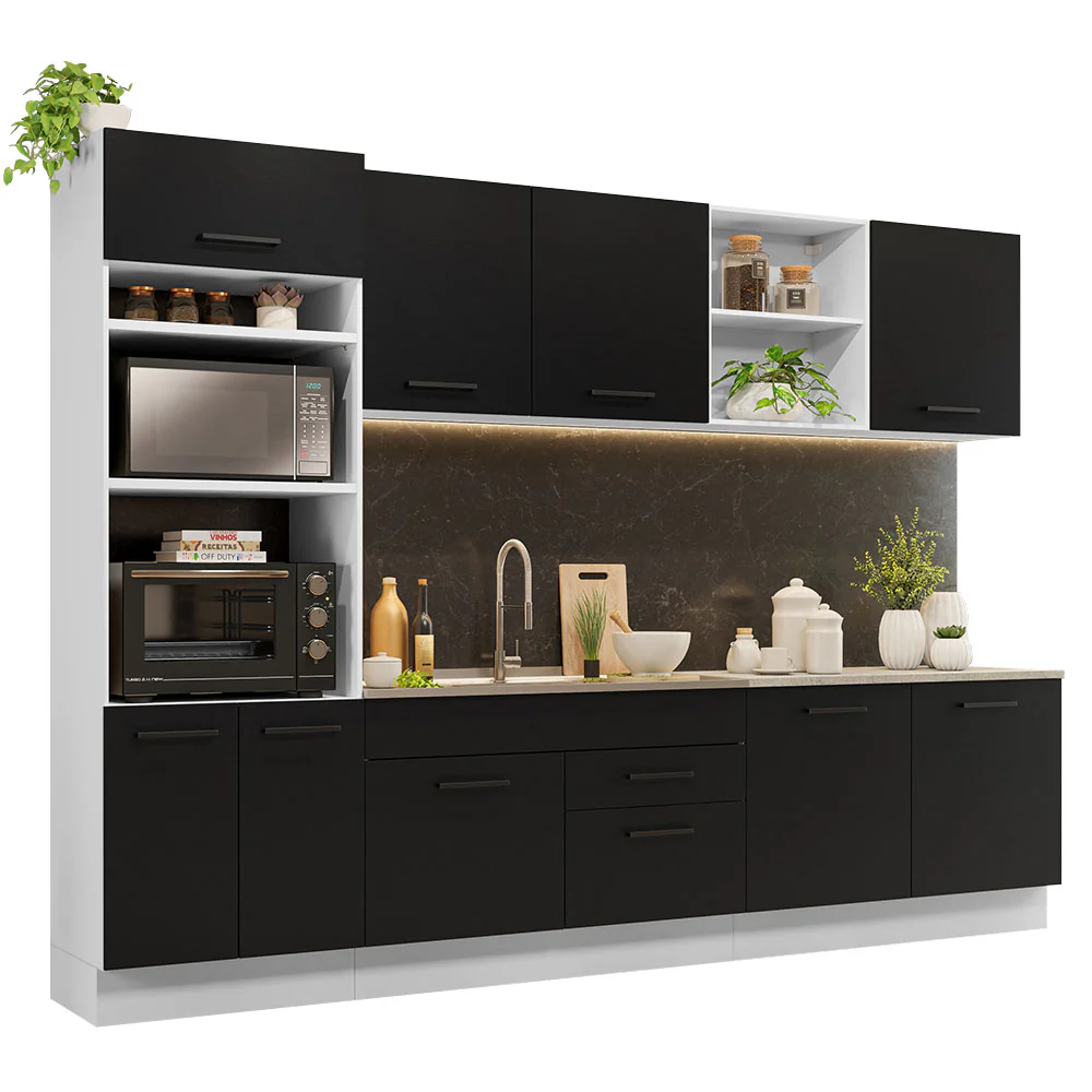 Armário de Cozinha Completa 310cm Branco/Preto Agata Madesa 02 - Image 2