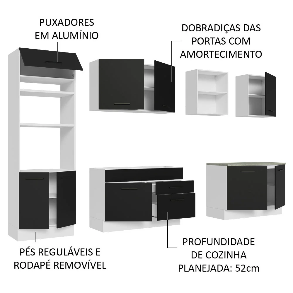 Armário de Cozinha Completa 310cm Branco/Preto Agata Madesa 02 - Image 4