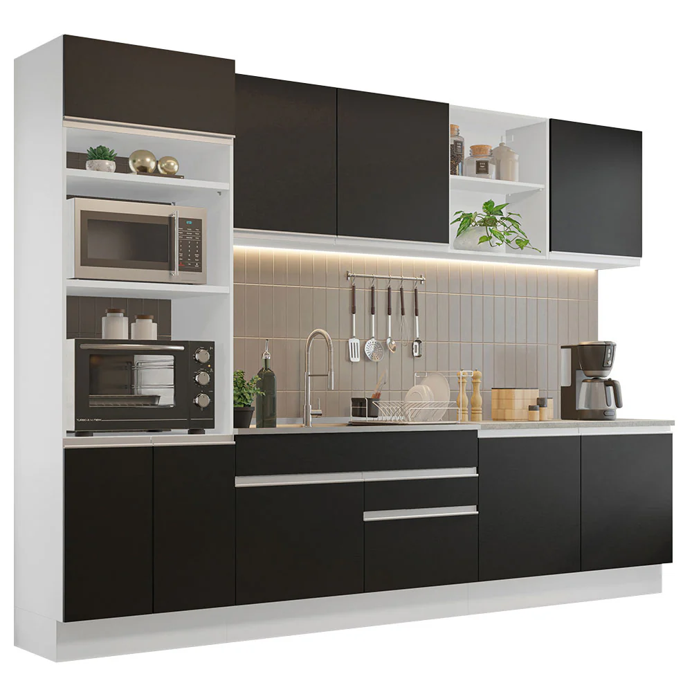 Armário de Cozinha Completa 310cm Branco/Preto Glamy Madesa 02 - Image 2