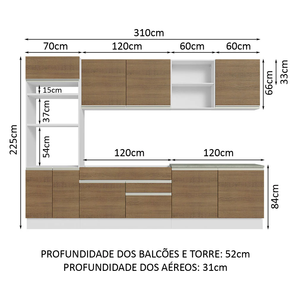 Armário de Cozinha Completa 310cm Branco/Rustic Glamy Madesa 02 - Image 3