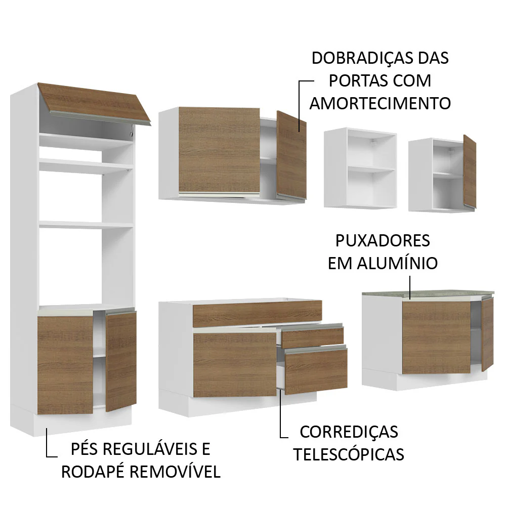 Armário de Cozinha Completa 310cm Branco/Rustic Glamy Madesa 02 - Image 4