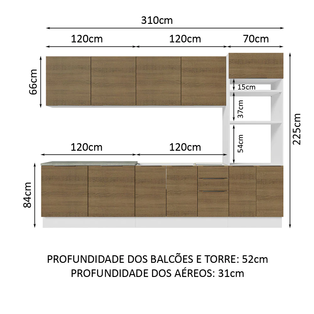 Armário de Cozinha Completa 310cm Branco/Rustic Stella Madesa 01 - Image 3