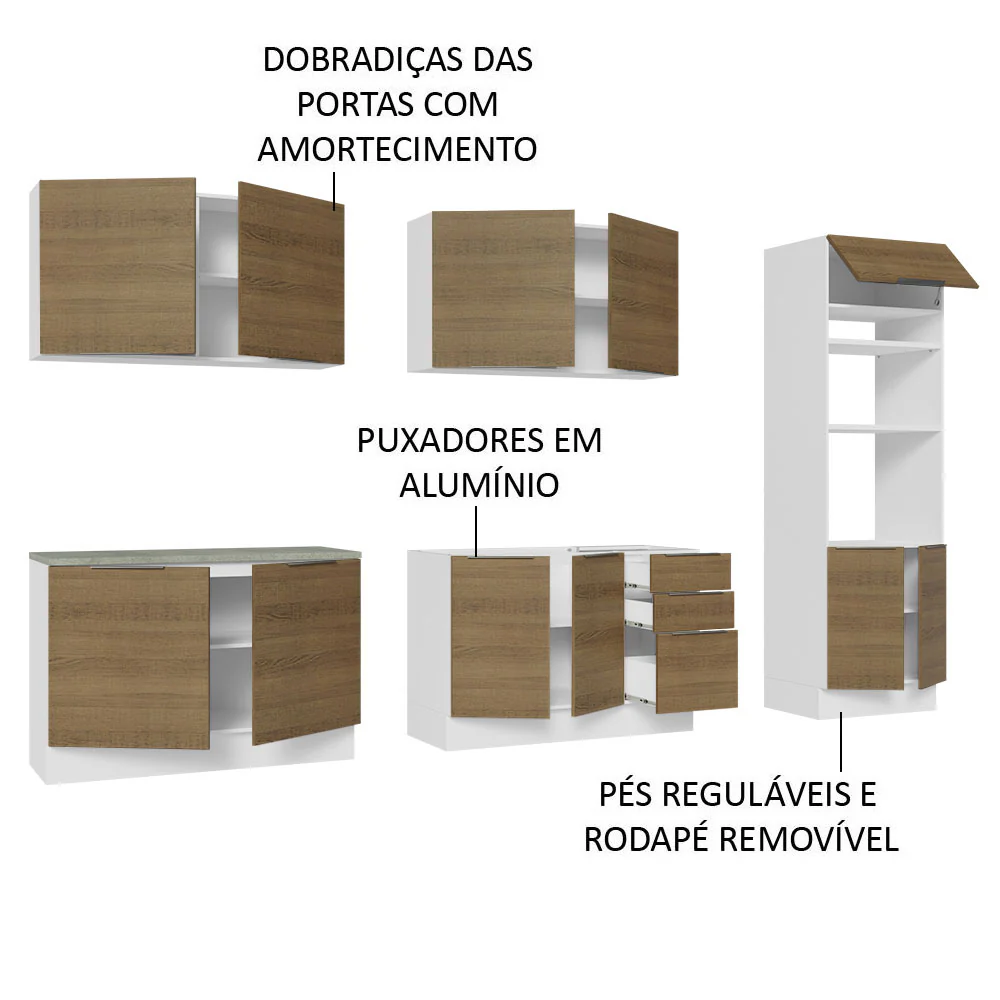 Armário de Cozinha Completa 310cm Branco/Rustic Stella Madesa 01 - Image 4