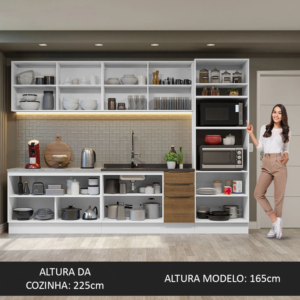 Armário de Cozinha Completa 310cm Branco/Rustic Stella Madesa 01 - Image 5