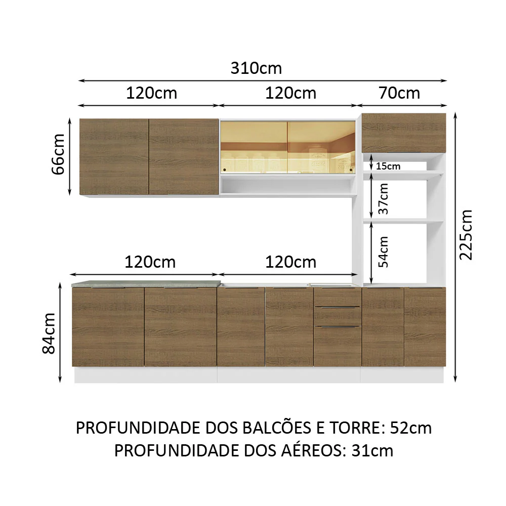 Armário de Cozinha Completa 310cm Branco/Rustic Stella Madesa 02 - Image 3