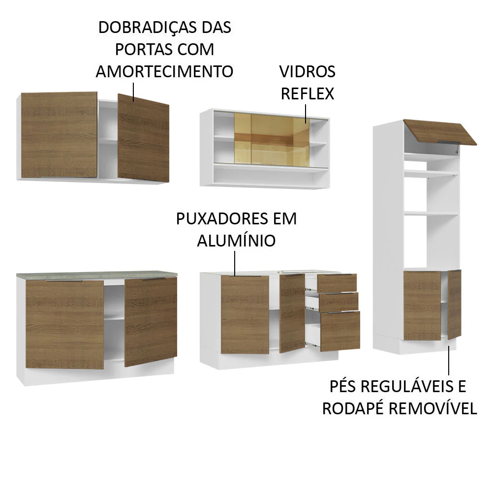 Armário de Cozinha Completa 310cm Branco/Rustic Stella Madesa 02 - Image 4