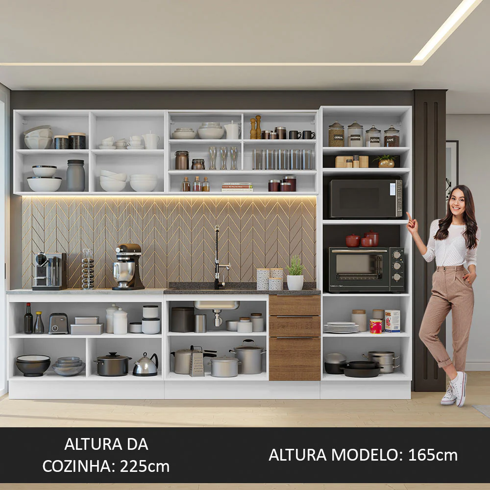Armário de Cozinha Completa 310cm Branco/Rustic Stella Madesa 02 - Image 5