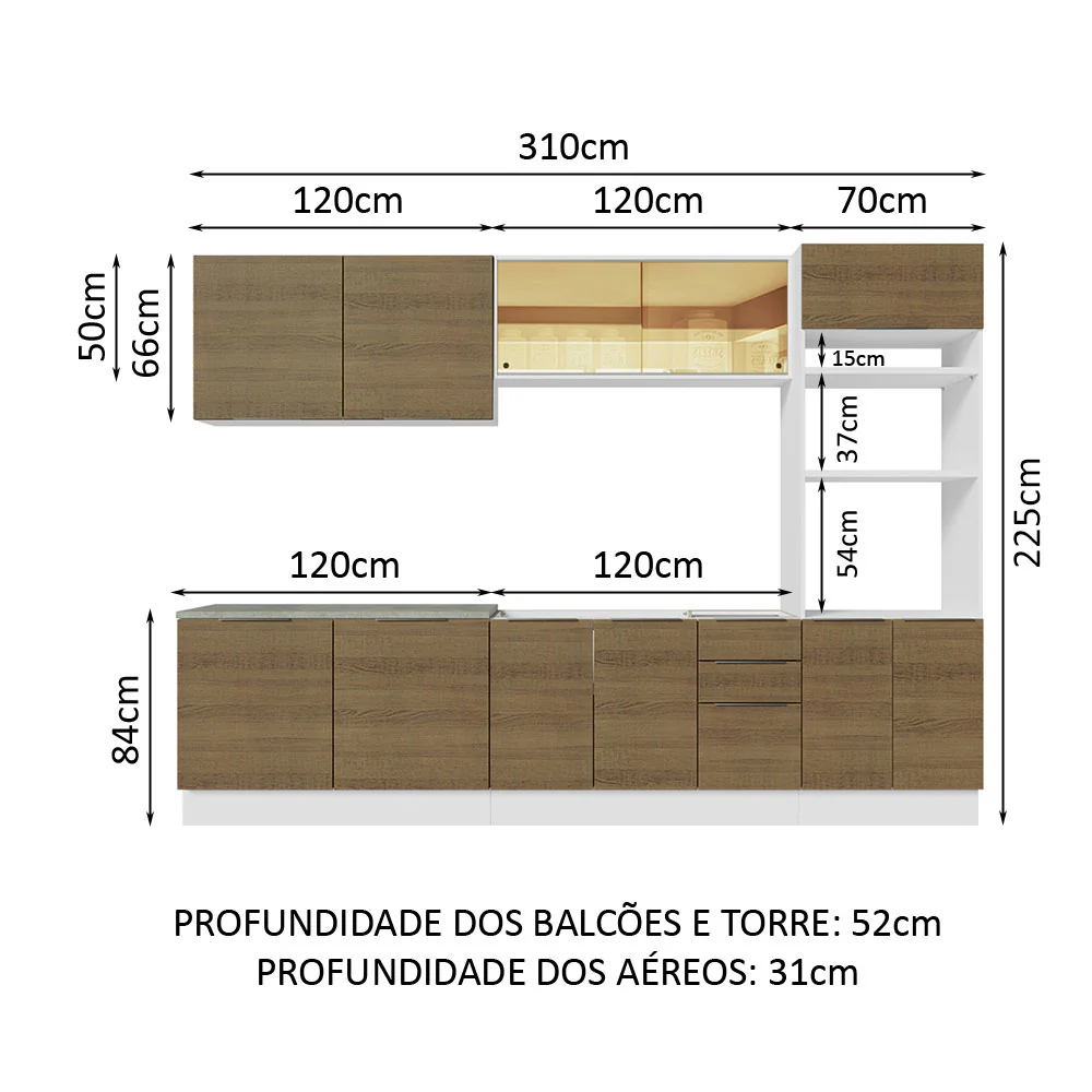 Armário de Cozinha Completa 310cm Branco/Rustic Stella Madesa 03 - Image 3