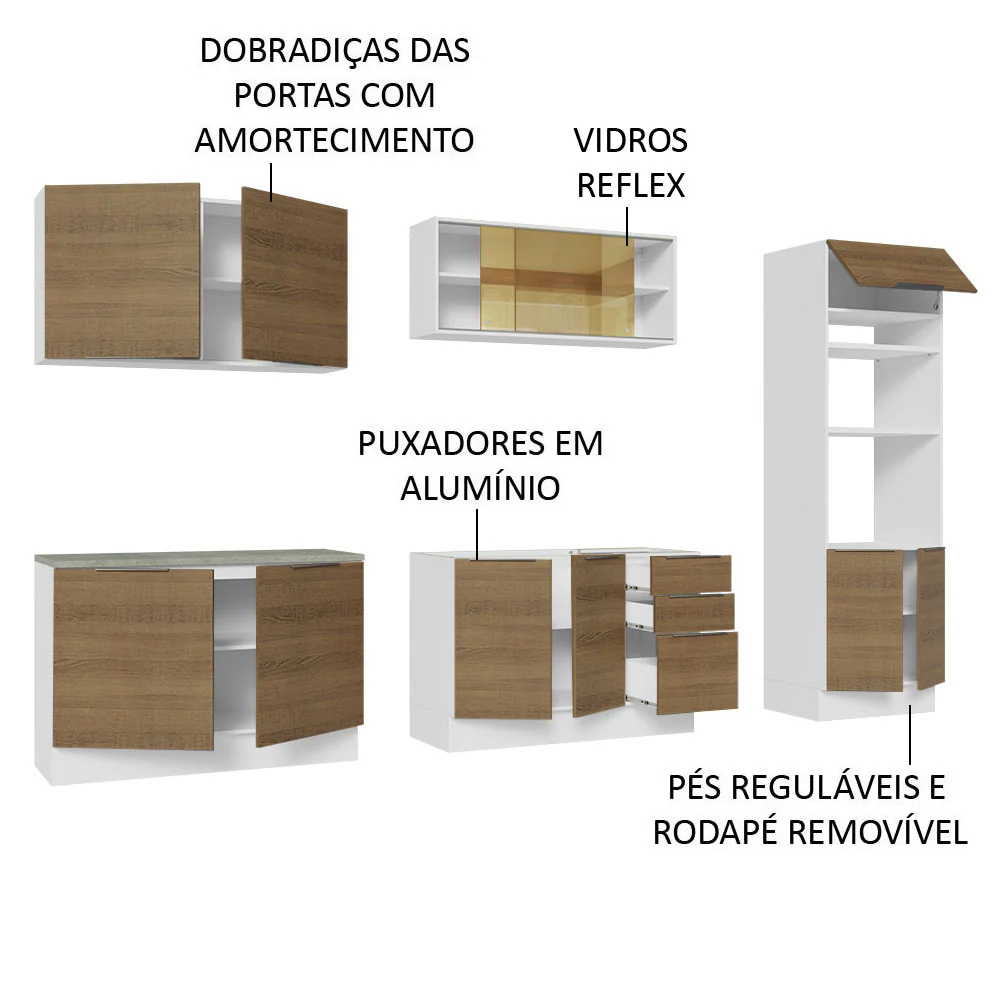 Armário de Cozinha Completa 310cm Branco/Rustic Stella Madesa 03 - Image 4