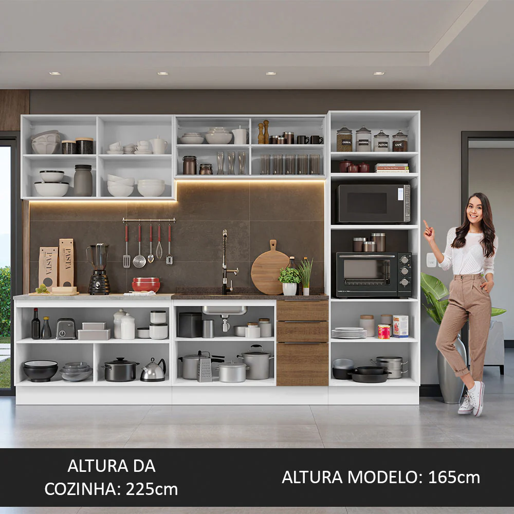 Armário de Cozinha Completa 310cm Branco/Rustic Stella Madesa 03 - Image 5