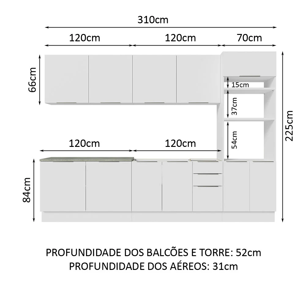 Armário de Cozinha Completa 310cm Branco Stella Madesa 01 - Image 3