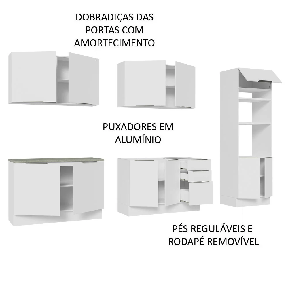 Armário de Cozinha Completa 310cm Branco Stella Madesa 01 - Image 4