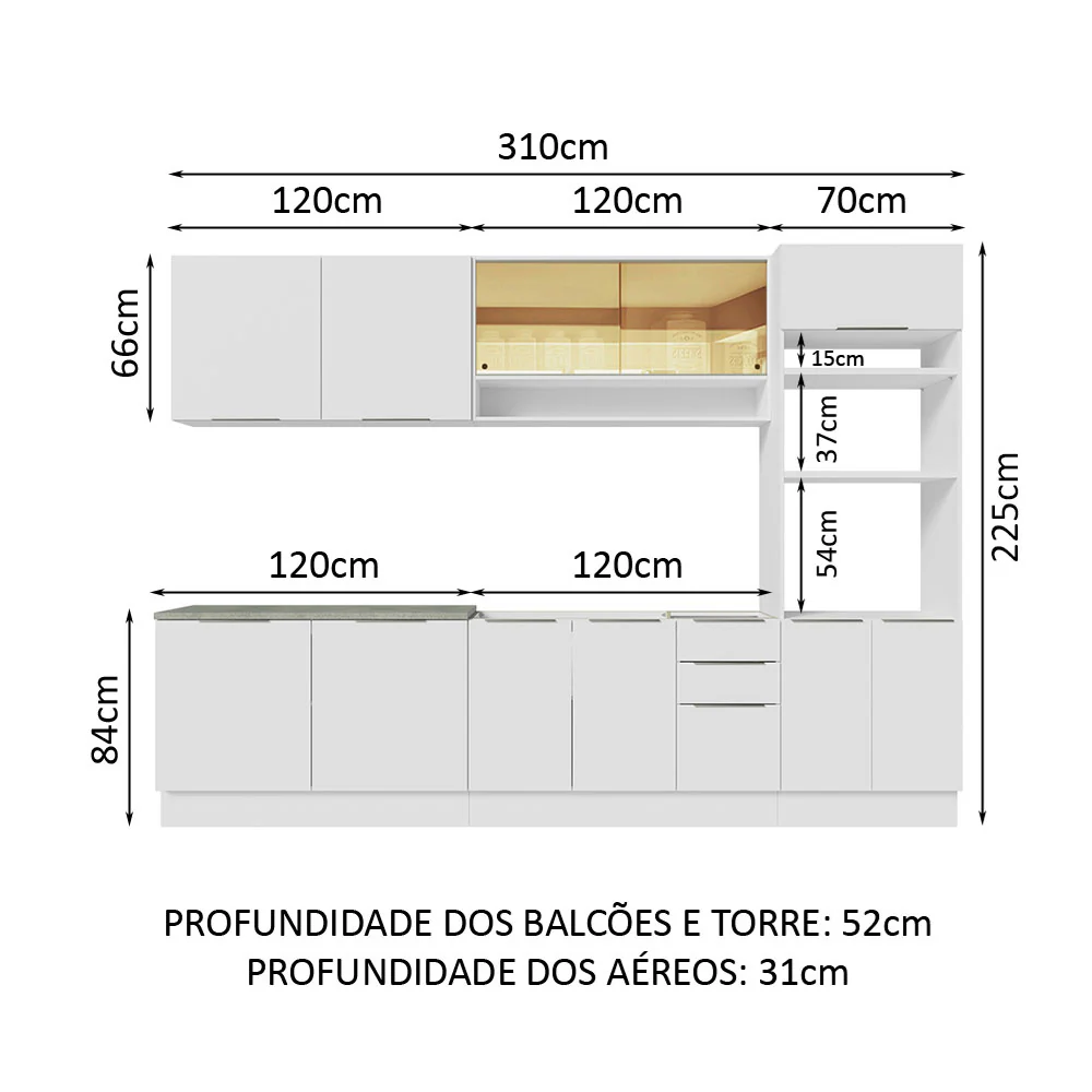 Armário de Cozinha Completa 310cm Branco Stella Madesa 02 - Image 3
