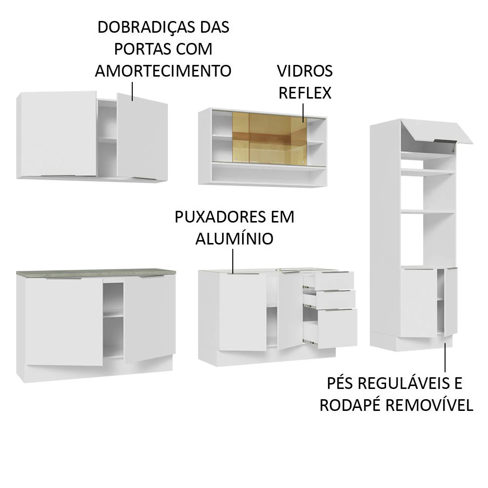 Armário de Cozinha Completa 310cm Branco Stella Madesa 02 - Image 4