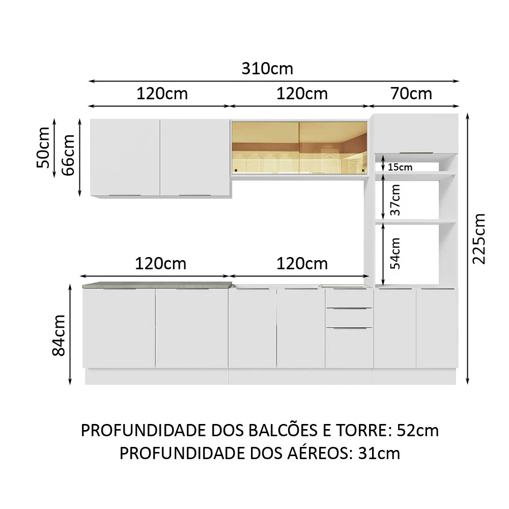 Armário de Cozinha Completa 310cm Branco Stella Madesa 03 - Image 3