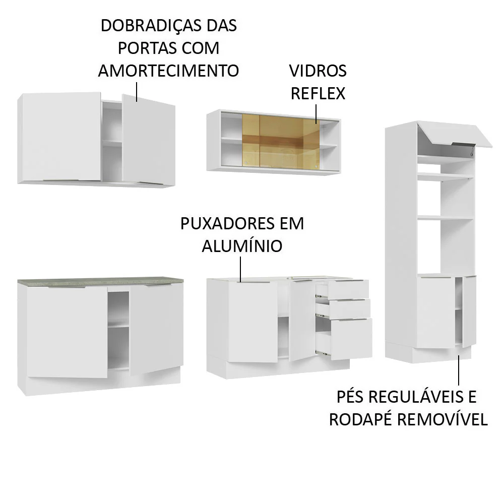 Armário de Cozinha Completa 310cm Branco Stella Madesa 03 - Image 4