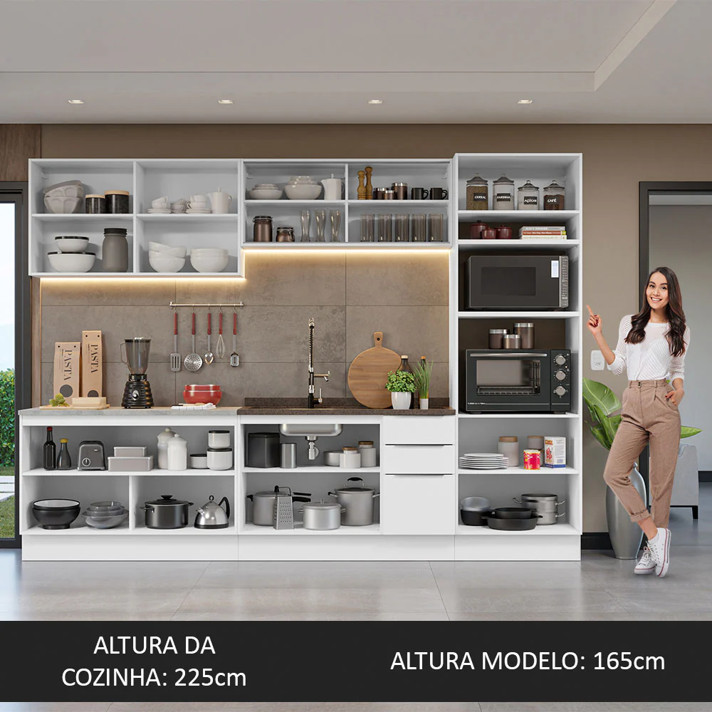 Armário de Cozinha Completa 310cm Branco Stella Madesa 03 - Image 5