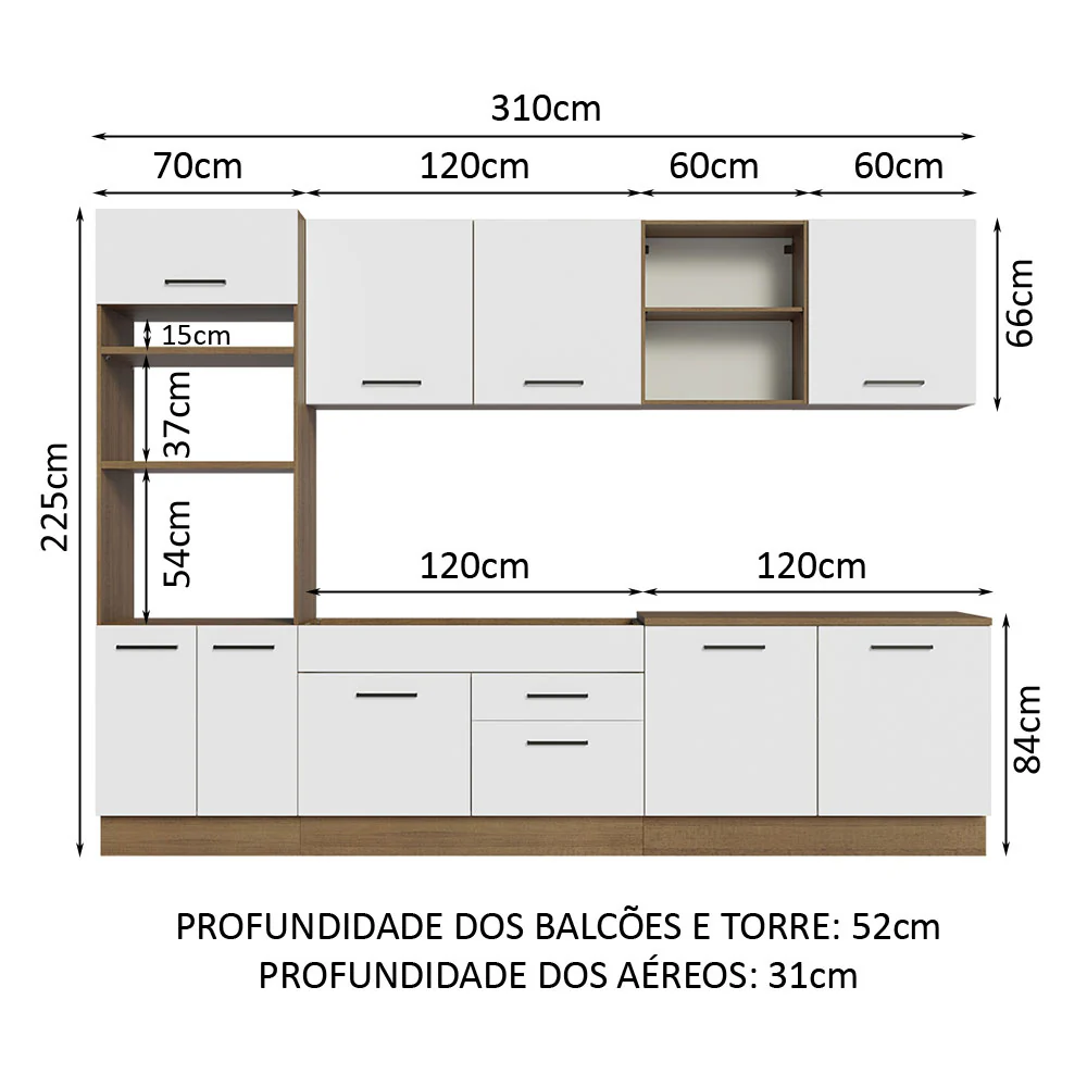 Armário de Cozinha Completa 310cm Rustic/Branco Agata Madesa 02 - Image 3