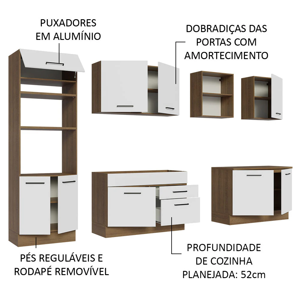 Armário de Cozinha Completa 310cm Rustic/Branco Agata Madesa 02 - Image 4