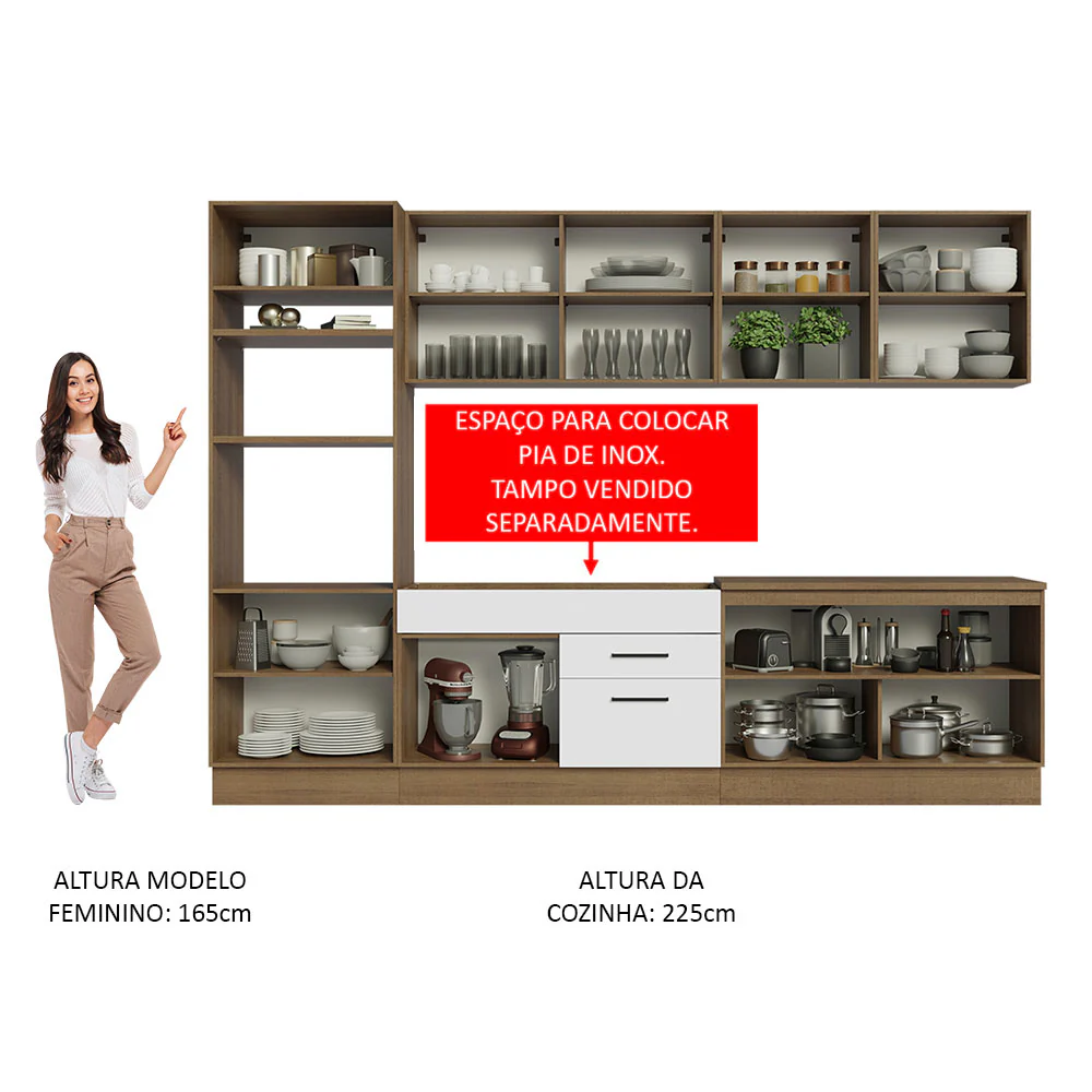 Armário de Cozinha Completa 310cm Rustic/Branco Agata Madesa 02 - Image 5