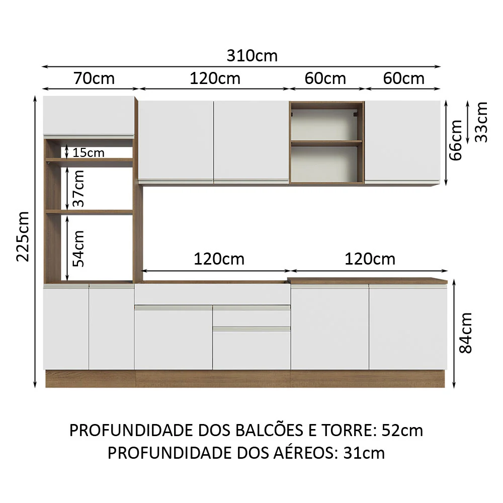 Armário de Cozinha Completa 310cm Rustic/Branco Glamy Madesa 02 - Image 3