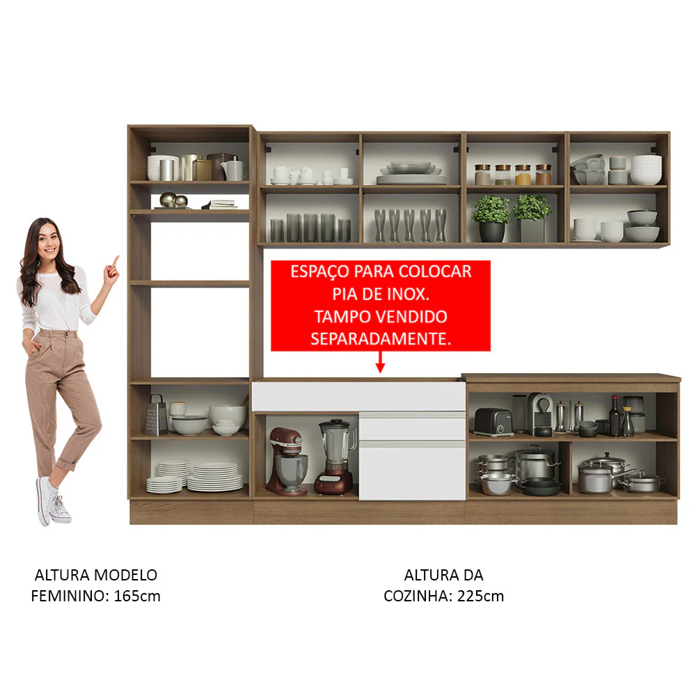 Armário de Cozinha Completa 310cm Rustic/Branco Glamy Madesa 02 - Image 5