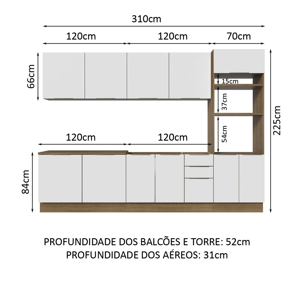 Armário de Cozinha Completa 310cm Rustic/Branco Stella Madesa 01 - Image 3