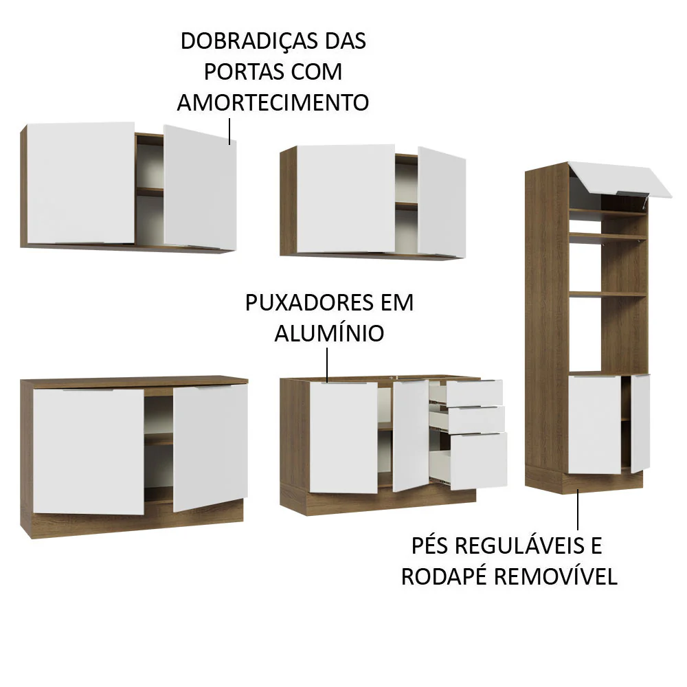Armário de Cozinha Completa 310cm Rustic/Branco Stella Madesa 01 - Image 4