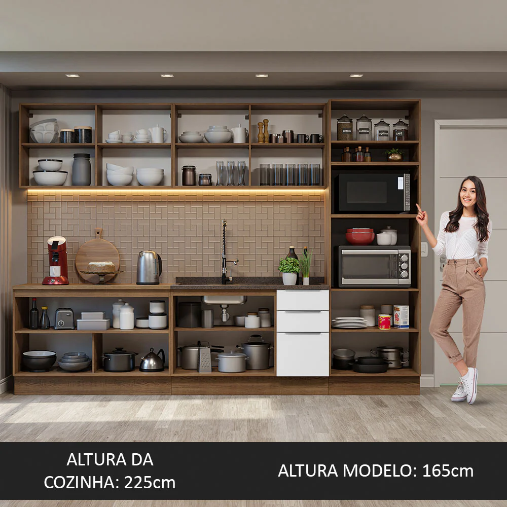 Armário de Cozinha Completa 310cm Rustic/Branco Stella Madesa 01 - Image 5
