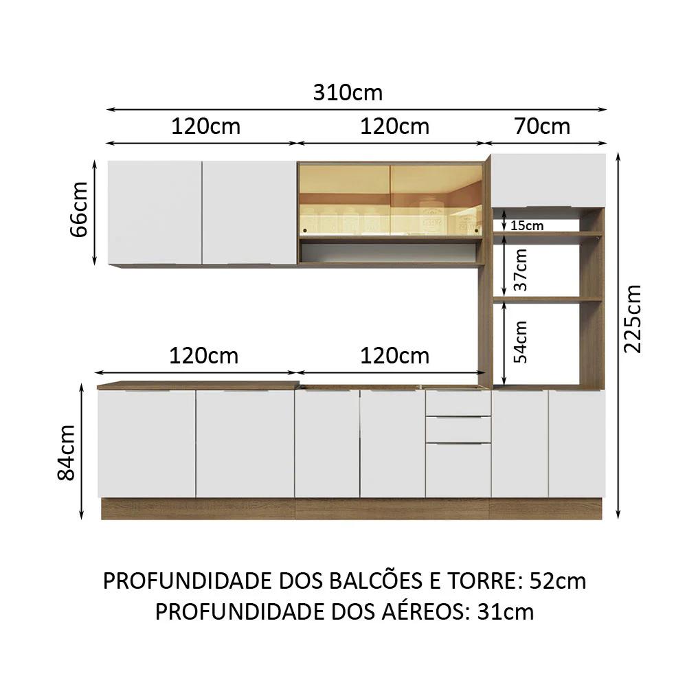 Armário de Cozinha Completa 310cm Rustic/Branco Stella Madesa 02 - Image 3