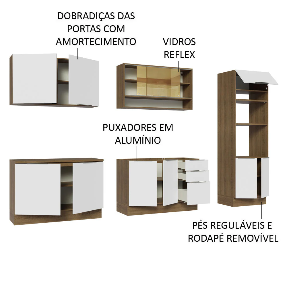 Armário de Cozinha Completa 310cm Rustic/Branco Stella Madesa 02 - Image 4