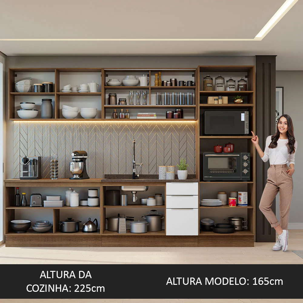 Armário de Cozinha Completa 310cm Rustic/Branco Stella Madesa 02 - Image 5