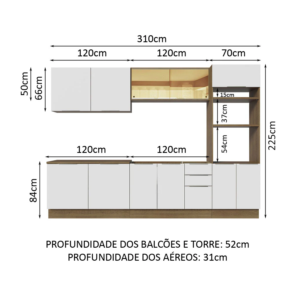 Armário de Cozinha Completa 310cm Rustic/Branco Stella Madesa 03 - Image 3