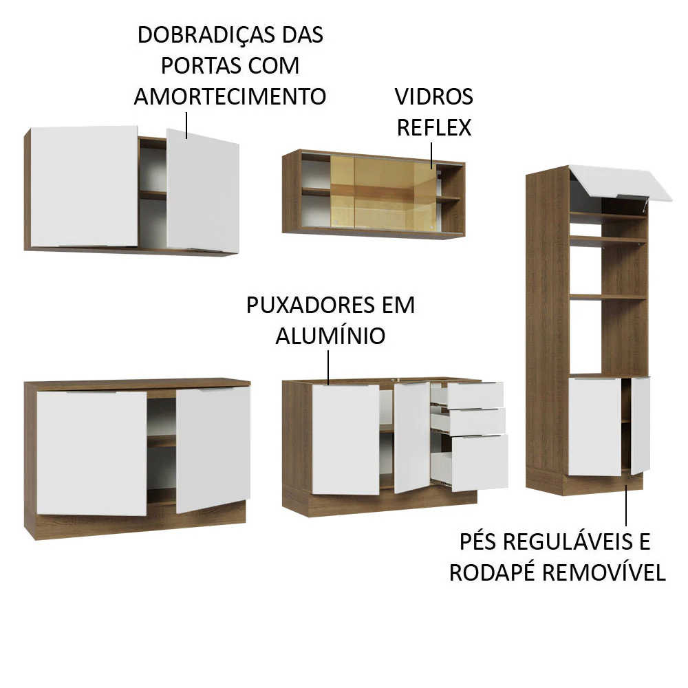 Armário de Cozinha Completa 310cm Rustic/Branco Stella Madesa 03 - Image 4