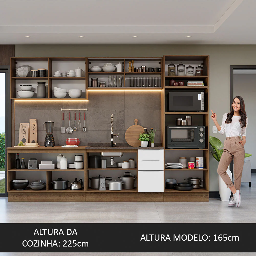 Armário de Cozinha Completa 310cm Rustic/Branco Stella Madesa 03 - Image 5