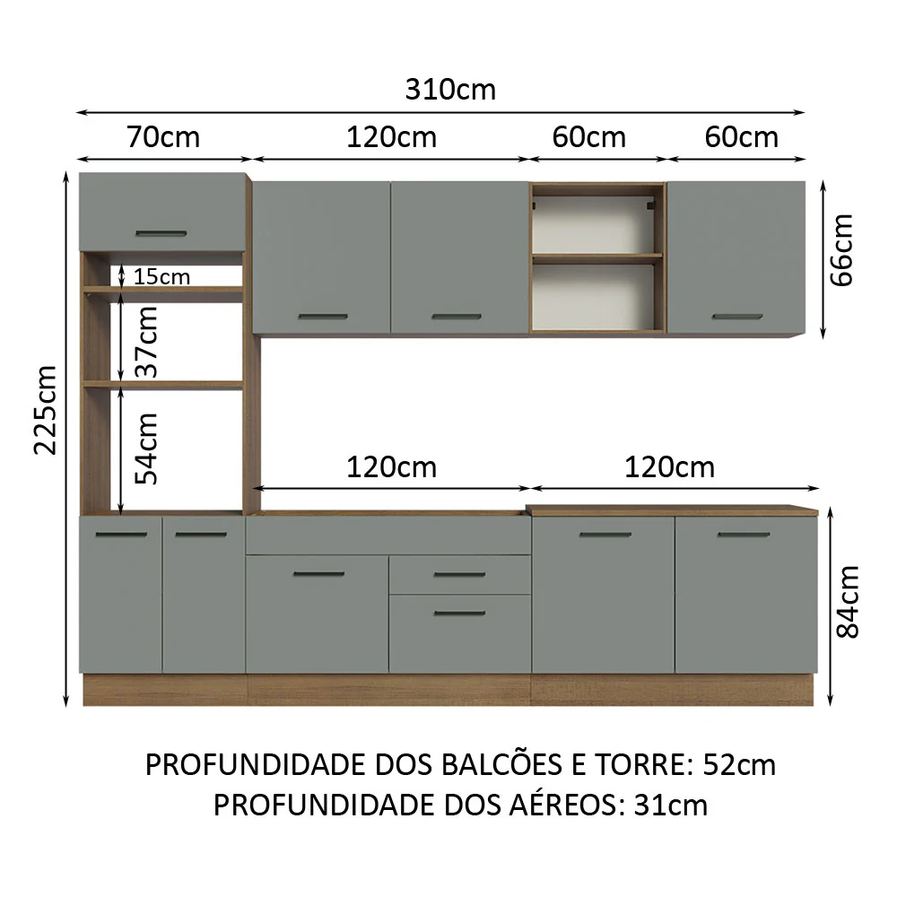 Armário de Cozinha Completa 310cm Rustic/Cinza Agata Madesa 02 - Image 3