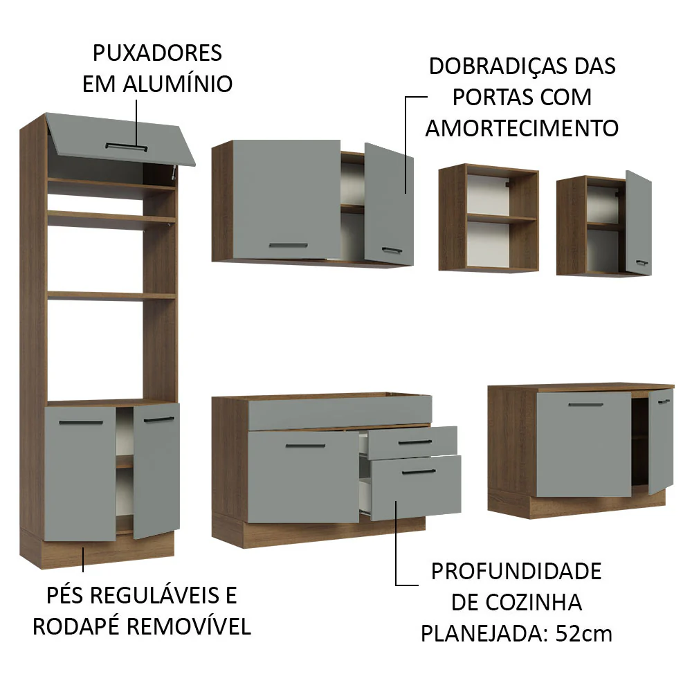 Armário de Cozinha Completa 310cm Rustic/Cinza Agata Madesa 02 - Image 4