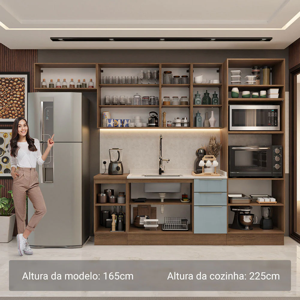 Armário de Cozinha Completa 310 x 60 cm Rustic/Cinza Lux Madesa 01 - Image 5