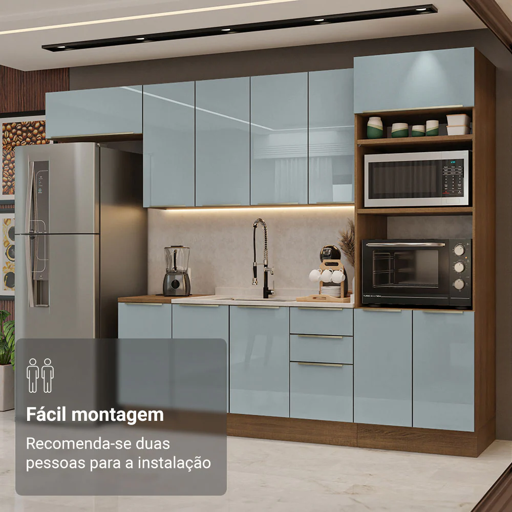 Armário de Cozinha Completa 310 x 60 cm Rustic/Cinza Lux Madesa 01 - Image 6