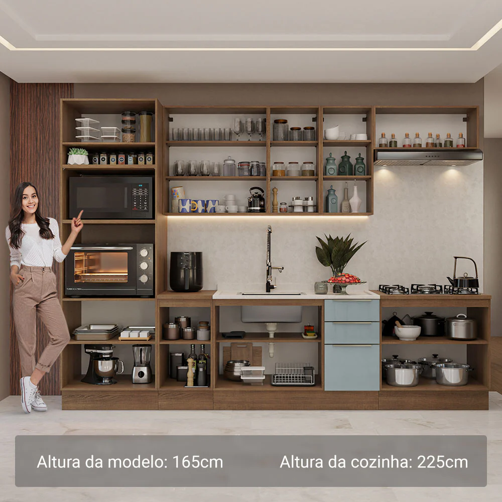 Armário de Cozinha Completa 310 x 60 cm Rustic/Cinza Lux Madesa 02 - Image 5