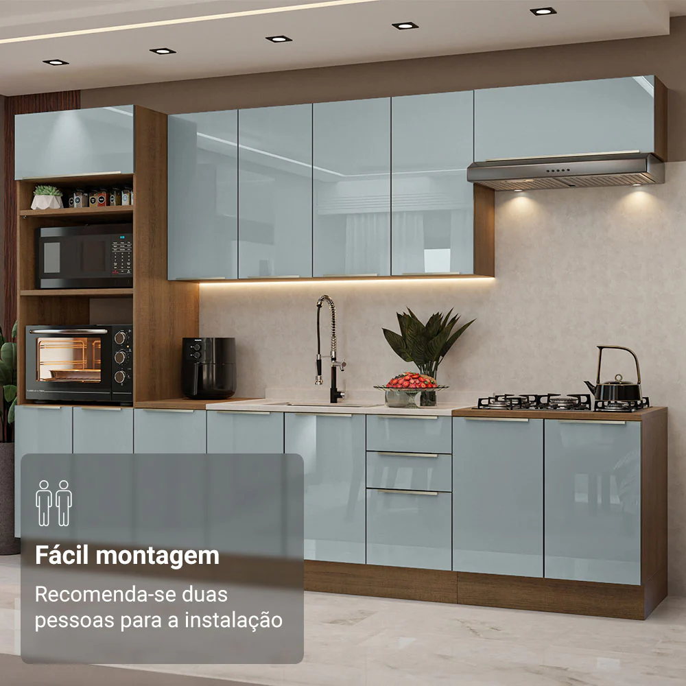 Armário de Cozinha Completa 310 x 60 cm Rustic/Cinza Lux Madesa 02 - Image 6