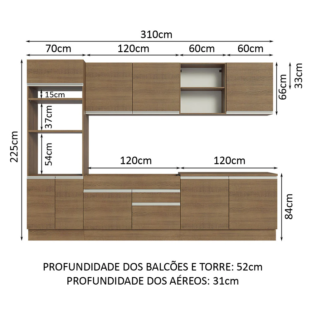 Armário de Cozinha Completa 310cm Rustic Glamy Madesa 02 - Image 3