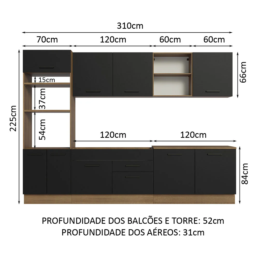 Armário de Cozinha Completa 310cm Rustic/Preto Agata Madesa 02 - Image 3