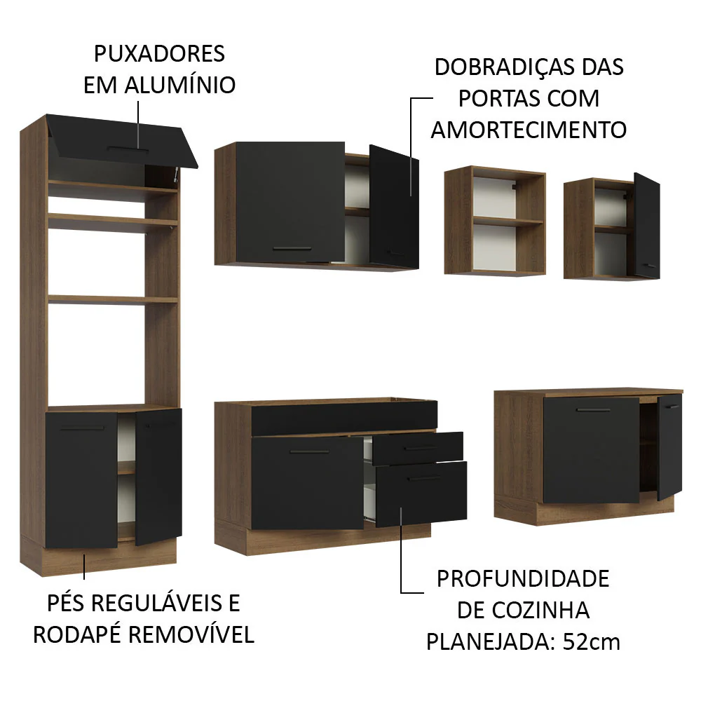 Armário de Cozinha Completa 310cm Rustic/Preto Agata Madesa 02 - Image 4
