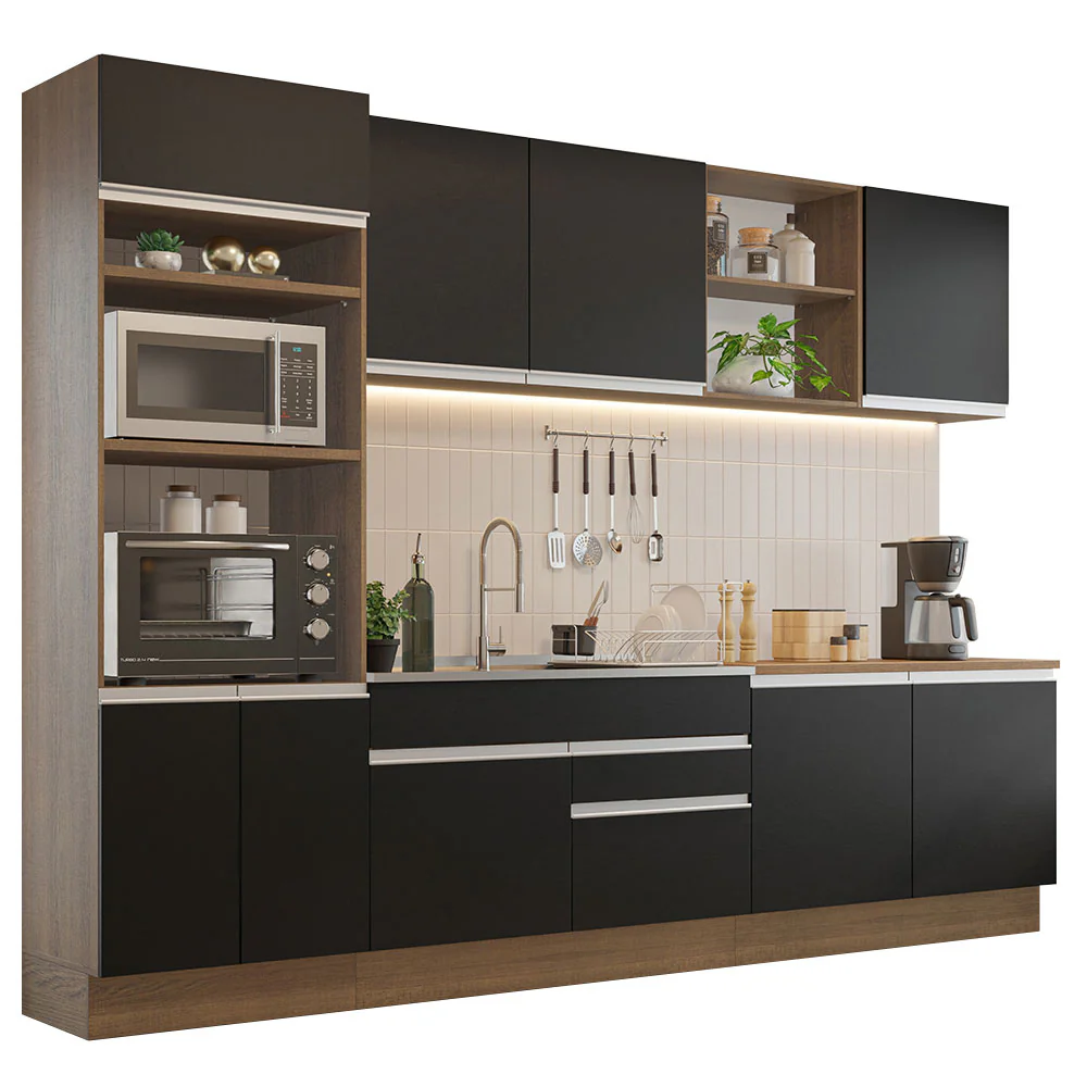 Armário de Cozinha Completa 310cm Rustic/Preto Glamy Madesa 02 - Image 2