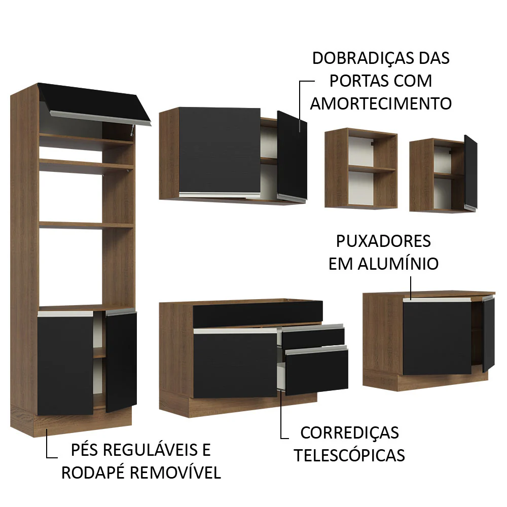 Armário de Cozinha Completa 310cm Rustic/Preto Glamy Madesa 02 - Image 4