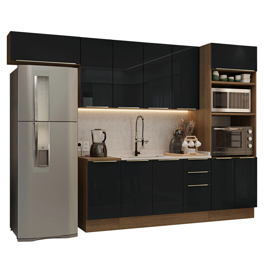 Armário de Cozinha Completa 310 x 60 cm Rustic/Preto Lux Madesa 01 - Image 2
